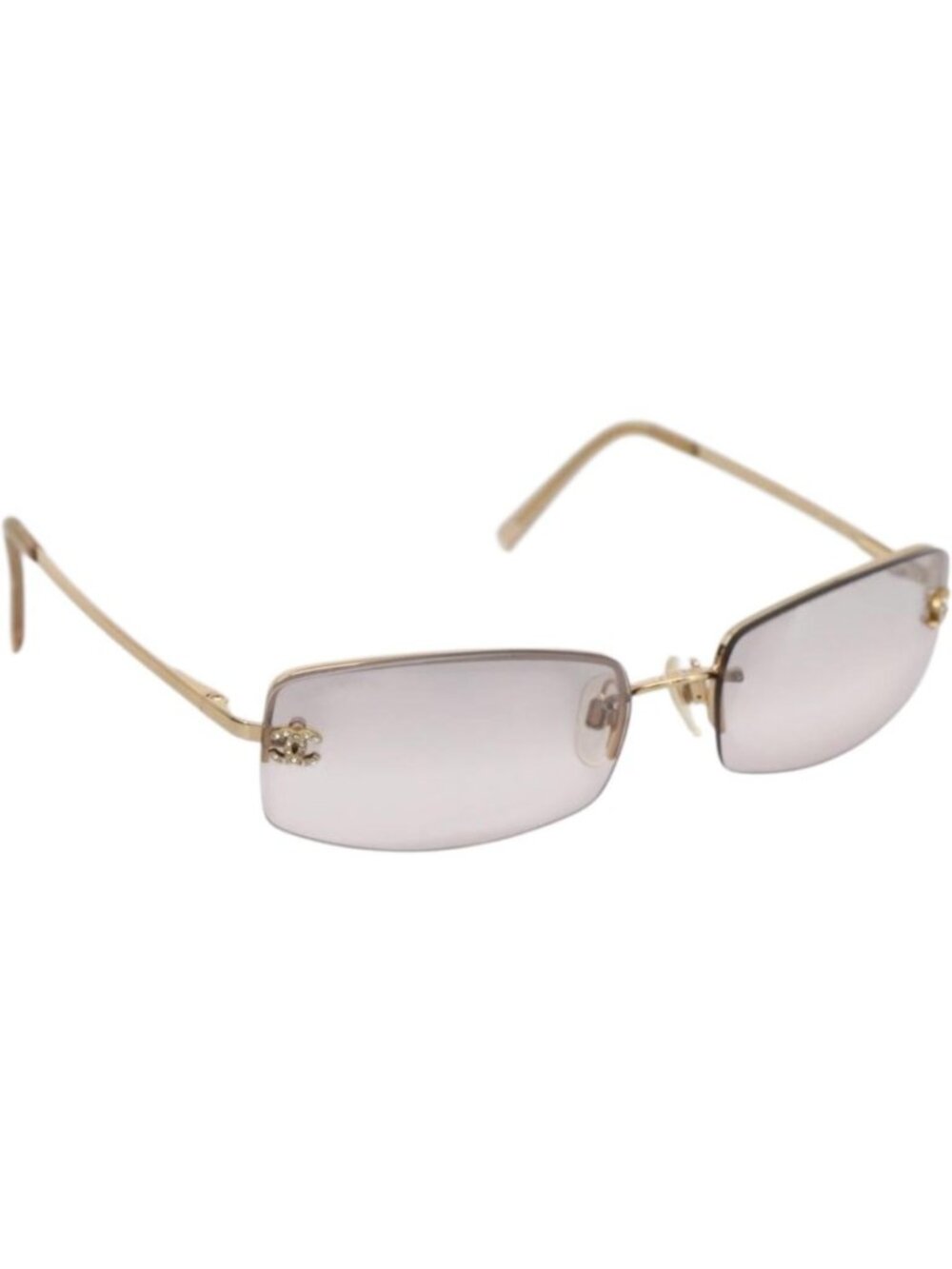 CHANEL CC Rimless Rhinestone Sunglasses metal Brown CC
